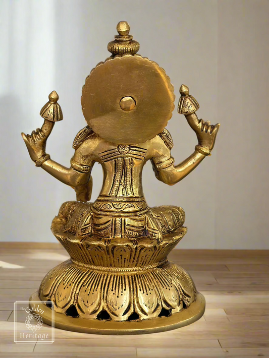Brass Pandmasana Lakshmi sitting on a lotus flower 8" - The Golden Heritage #