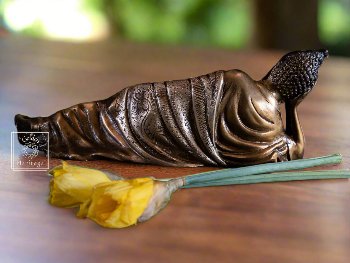 Peaceful Buddha Statue, Sleeping Buddha idol 12” - The Golden Heritage #