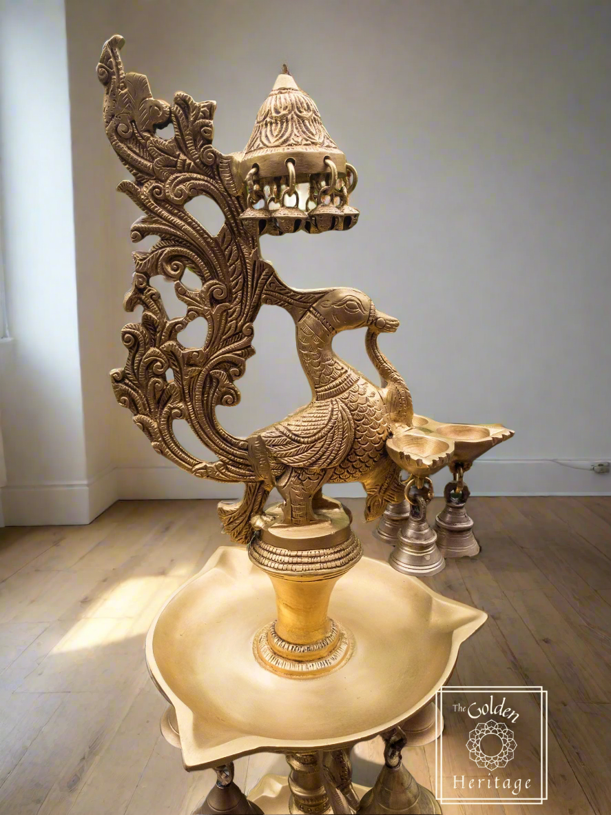 Brass Peacock & Elephant design Tall Lamp 42” - The Golden Heritage #