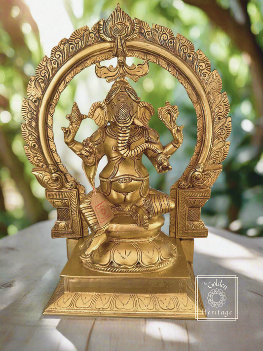 Brass Ganesha with Prabhavali statue 18" - The Golden Heritage #