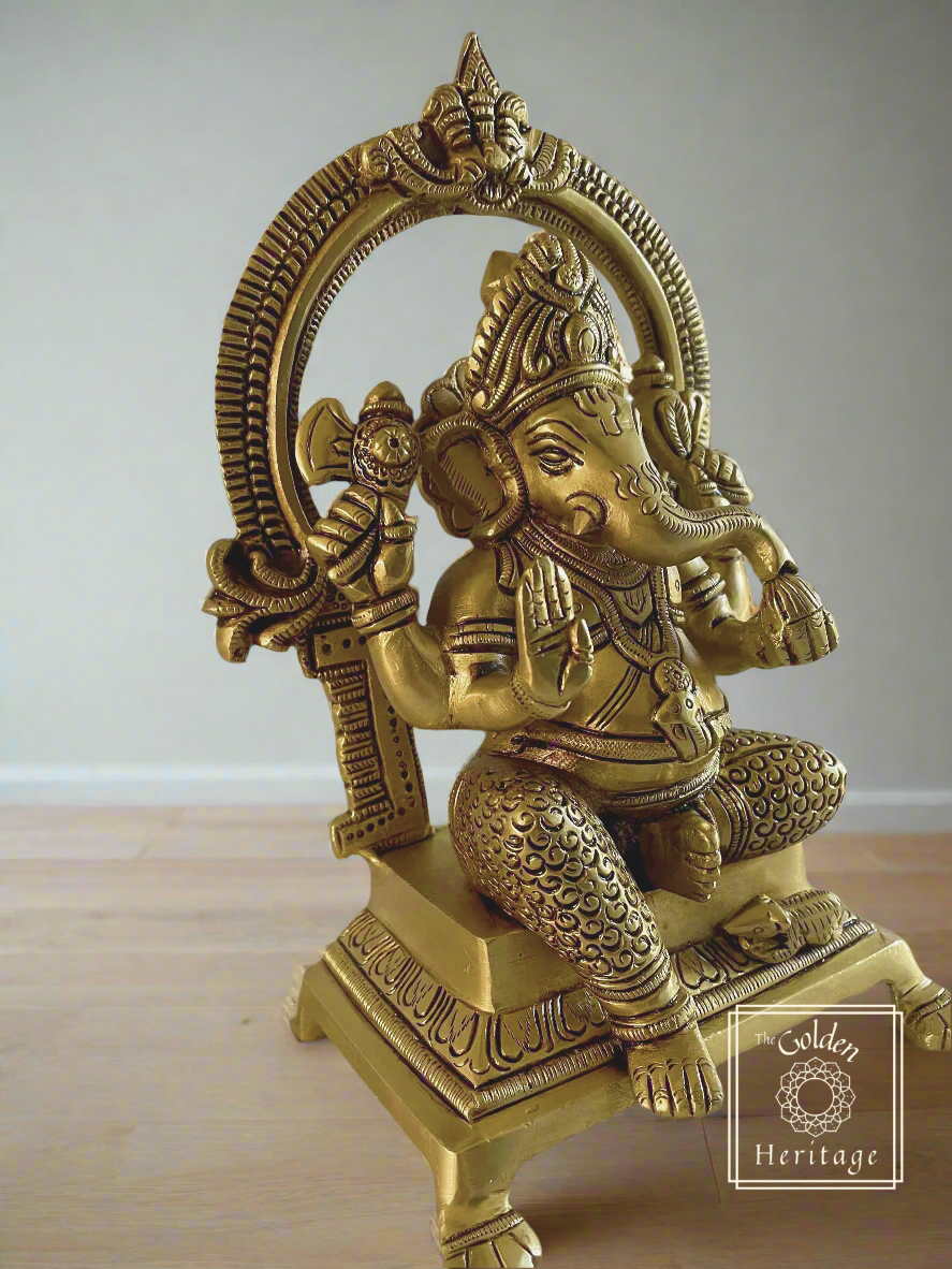 Brass Ganesha (Ganapathi) with Prabhavali - The Golden Heritage #