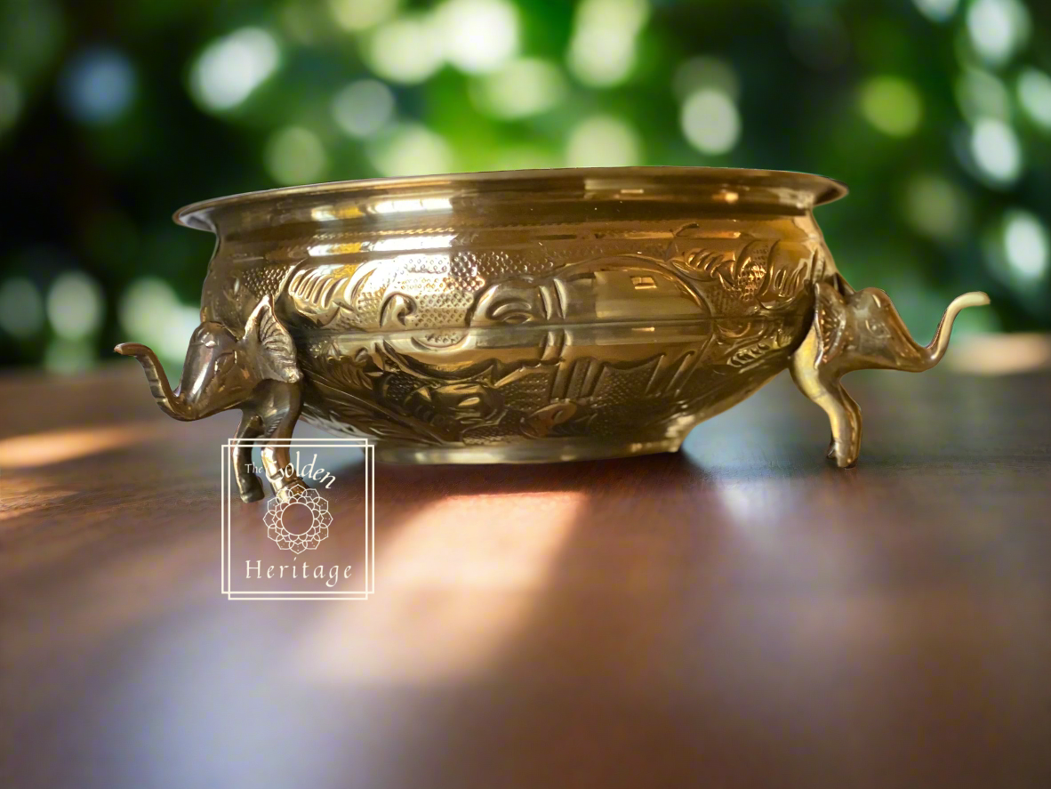 Beautiful Urli with elephants legs 10" - The Golden Heritage #