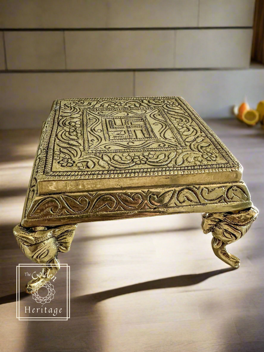 Elephant pillar Pooja Chowki , Square shape Chowki - The Golden Heritage #