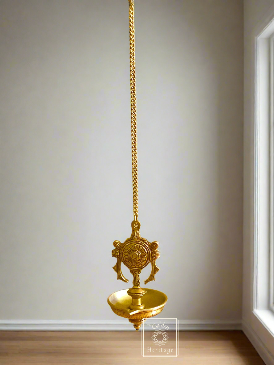 Set of 2 Traditional Handmade hanging Shanka-Chakra Lamp - The Golden Heritage #