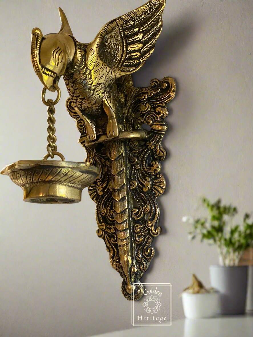 Parrot Wall Hanging lamp, Brass Oil Diya - The Golden Heritage #