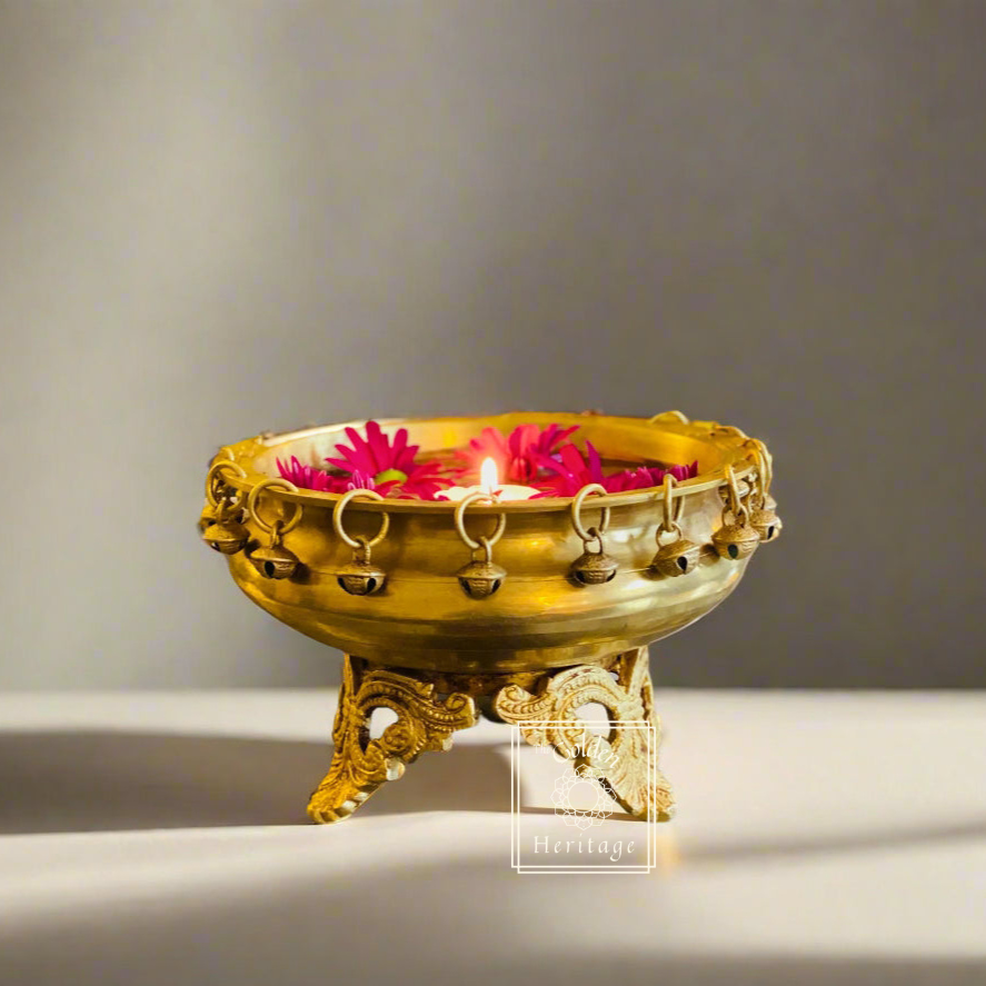 Brass Ghungroo Urli, bowl for flower & floating candles - The Golden Heritage #