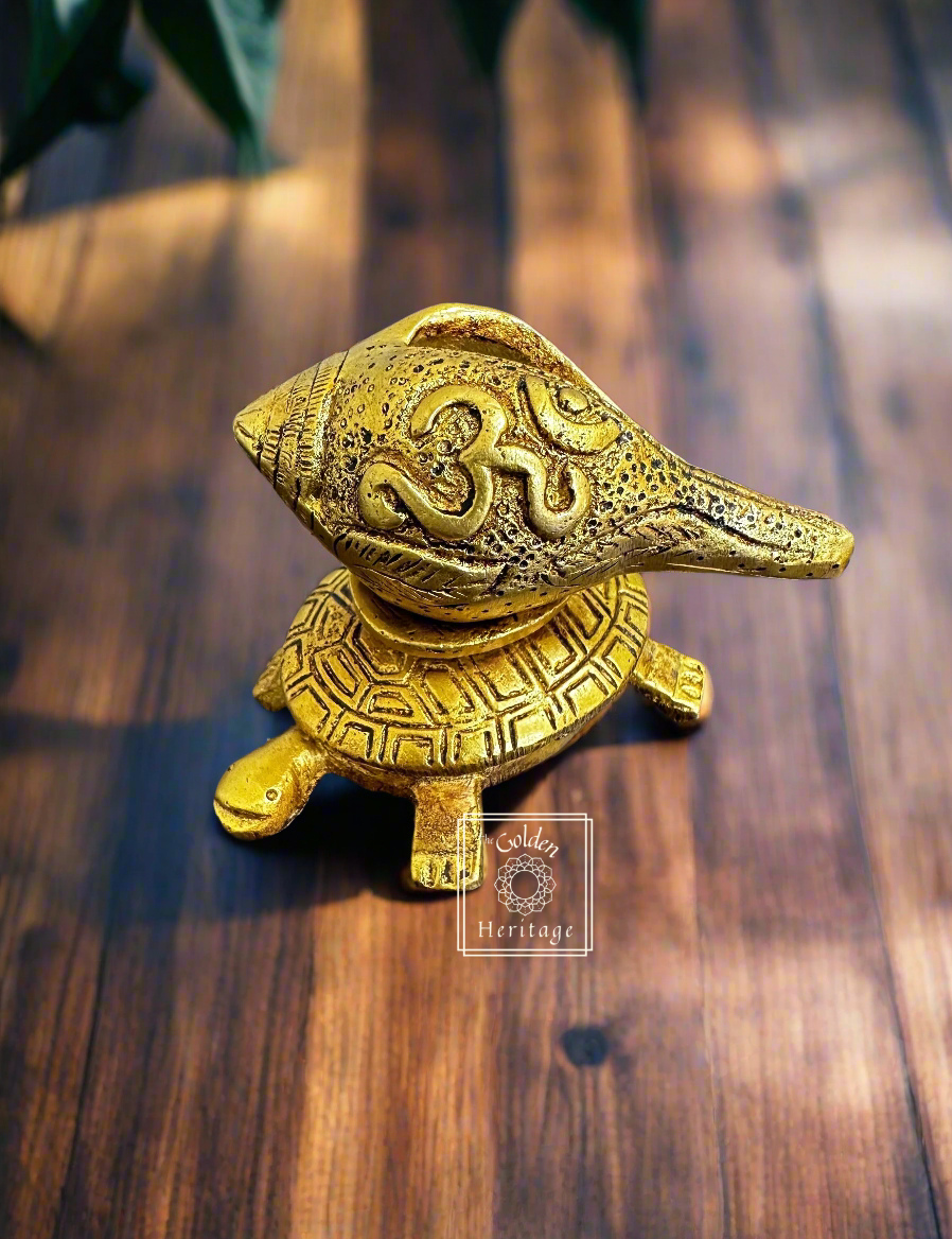 Brass Shankha or Conch with Turtle 3" - The Golden Heritage #