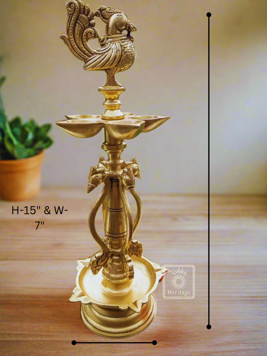 Peacock oil lamp with five Wick lamps - The Golden Heritage #