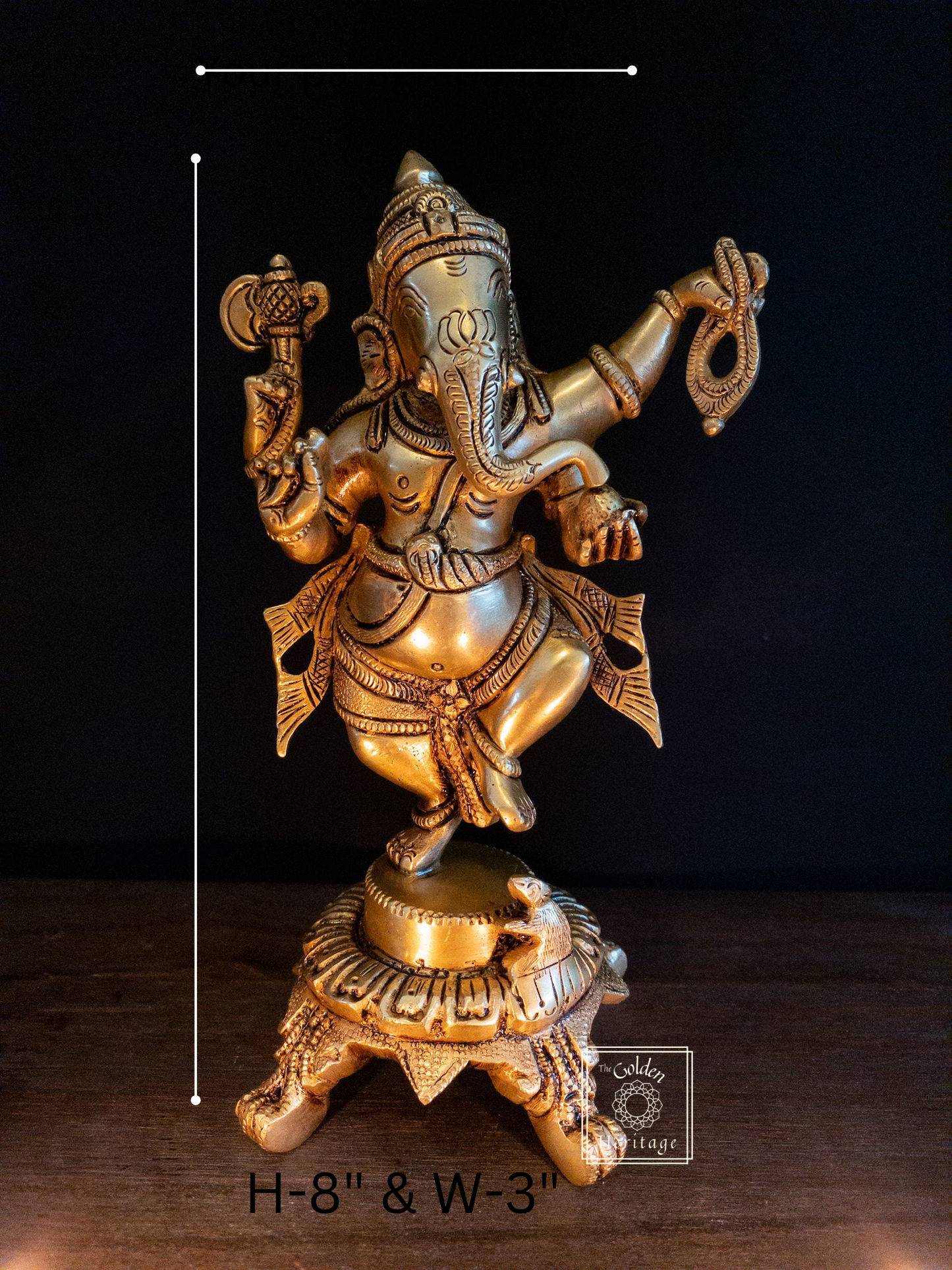 Traditional Brass Dancing Ganesha Statue 8" - The Golden Heritage #