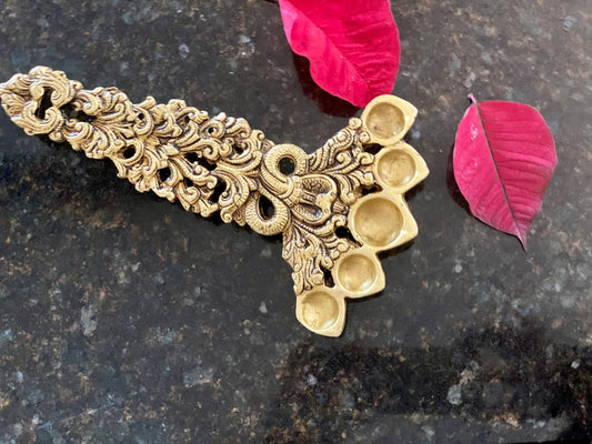 Brass Panch-Aarti Diya for Pooja - The Golden Heritage #