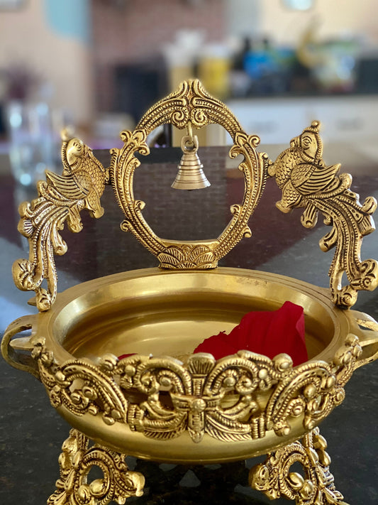 Peacock Design Urli with Bell - The Golden Heritage #