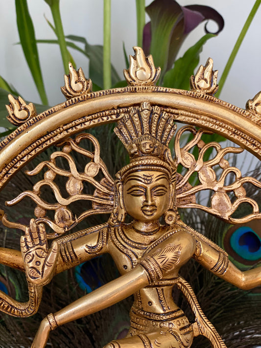 Brass Nataraja Statue, Lord Shiva as divine dancer 12"