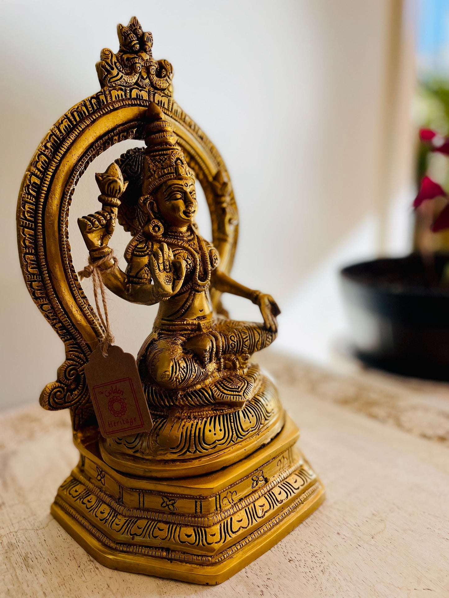 Brass Sukhasana Ganesha-Lakshmi with Prabhavali 12" - The Golden Heritage #