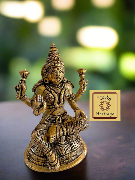 Brass Ganesha-Lakshmi set 5.5" - The Golden Heritage #