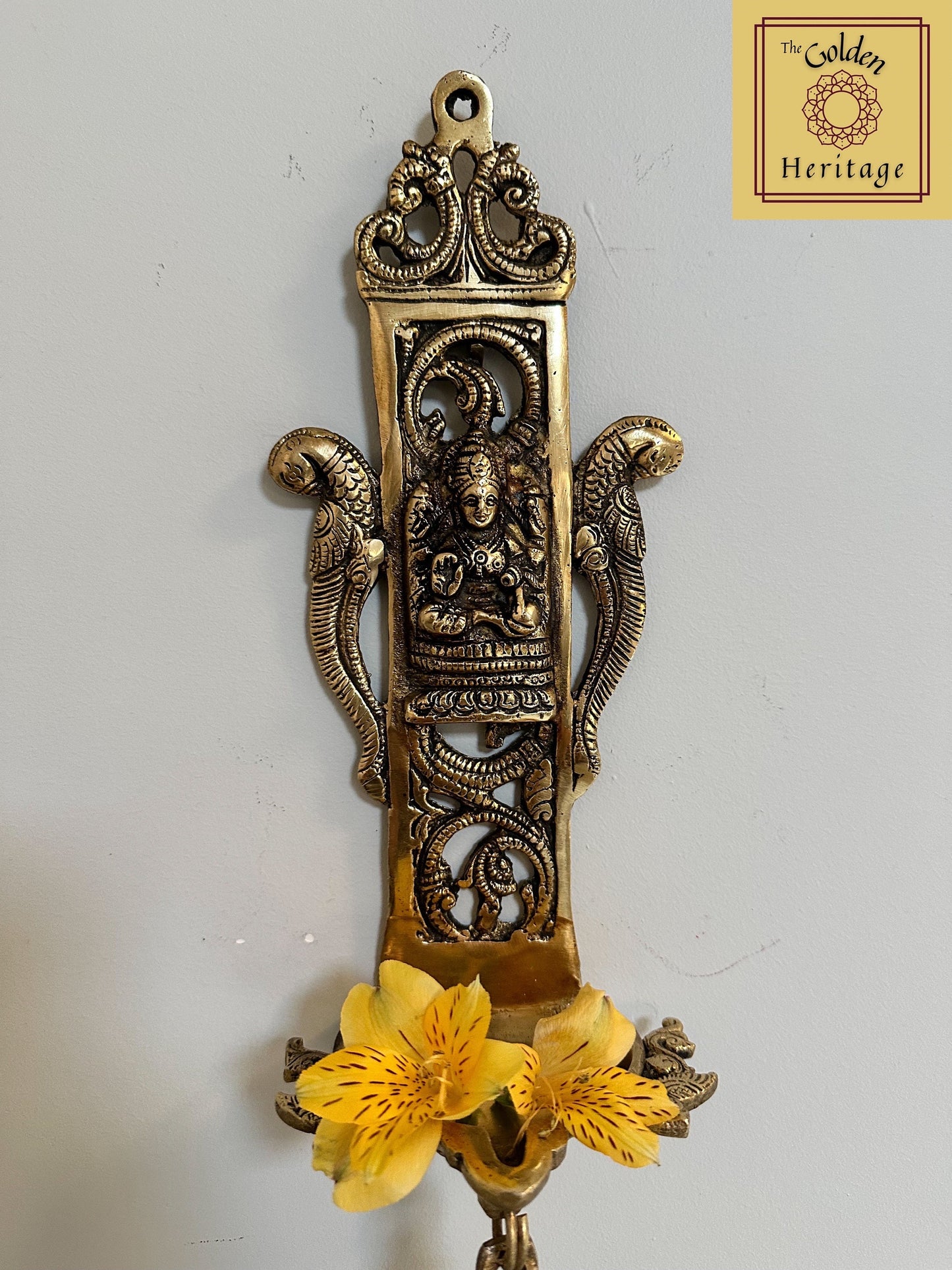 Brass Wall Diya with Laxmi idol & Bell - The Golden Heritage #
