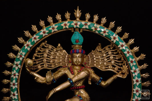 Brass Nataraja Statue with stonework 19" - The Golden Heritage #