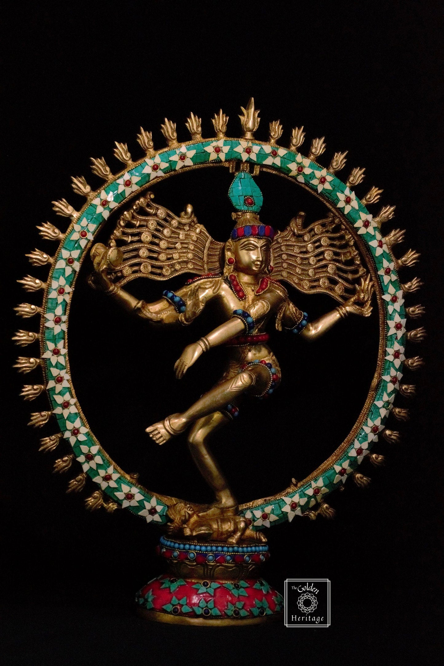 Brass Nataraja Statue with stonework 19" - The Golden Heritage #