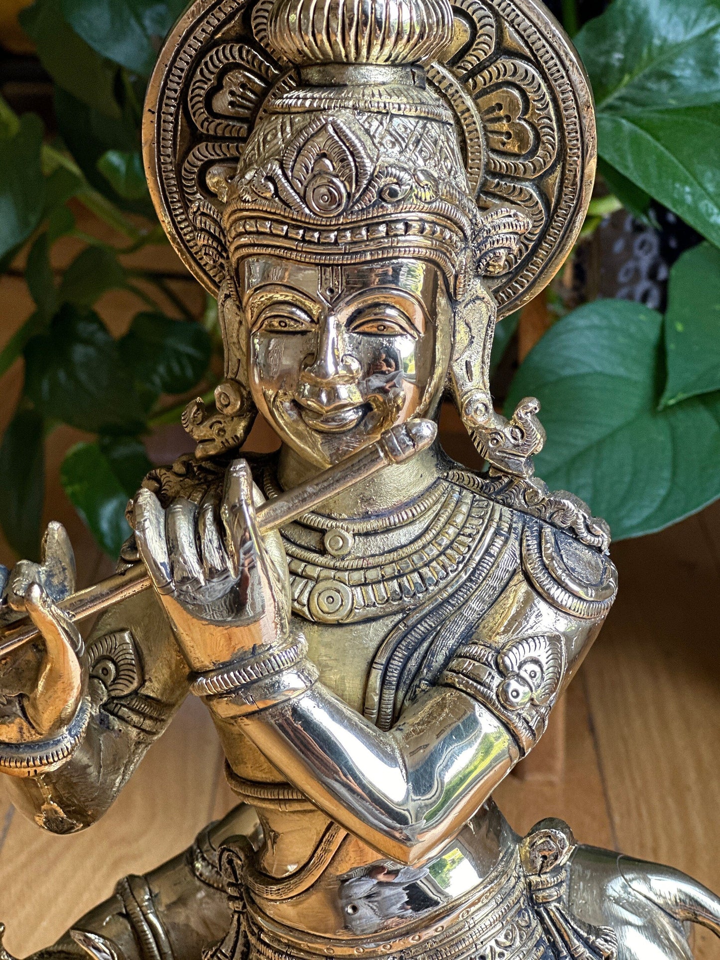 Brass Large size Krishna with Cow Statue - The Golden Heritage #