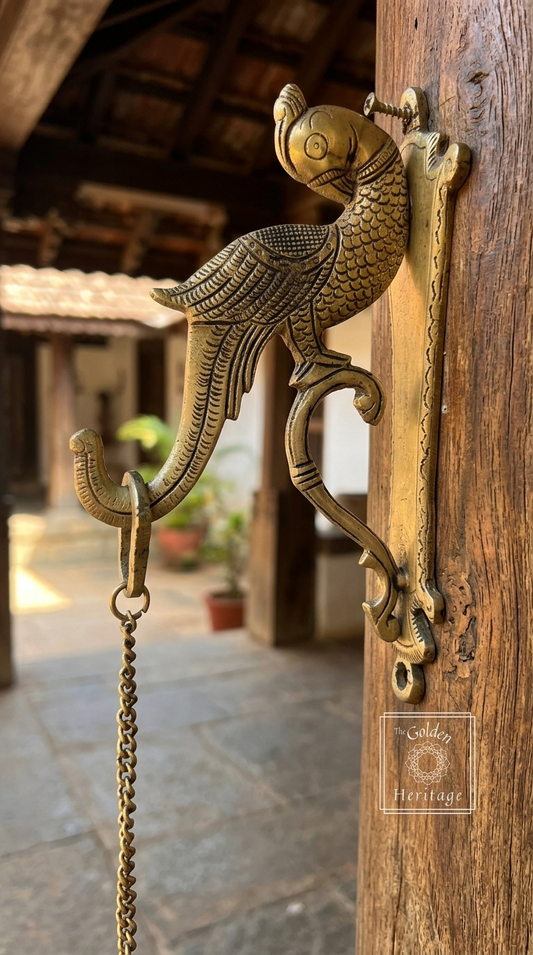 Peacock Brass Hook hanging lamp or bell, Bracket