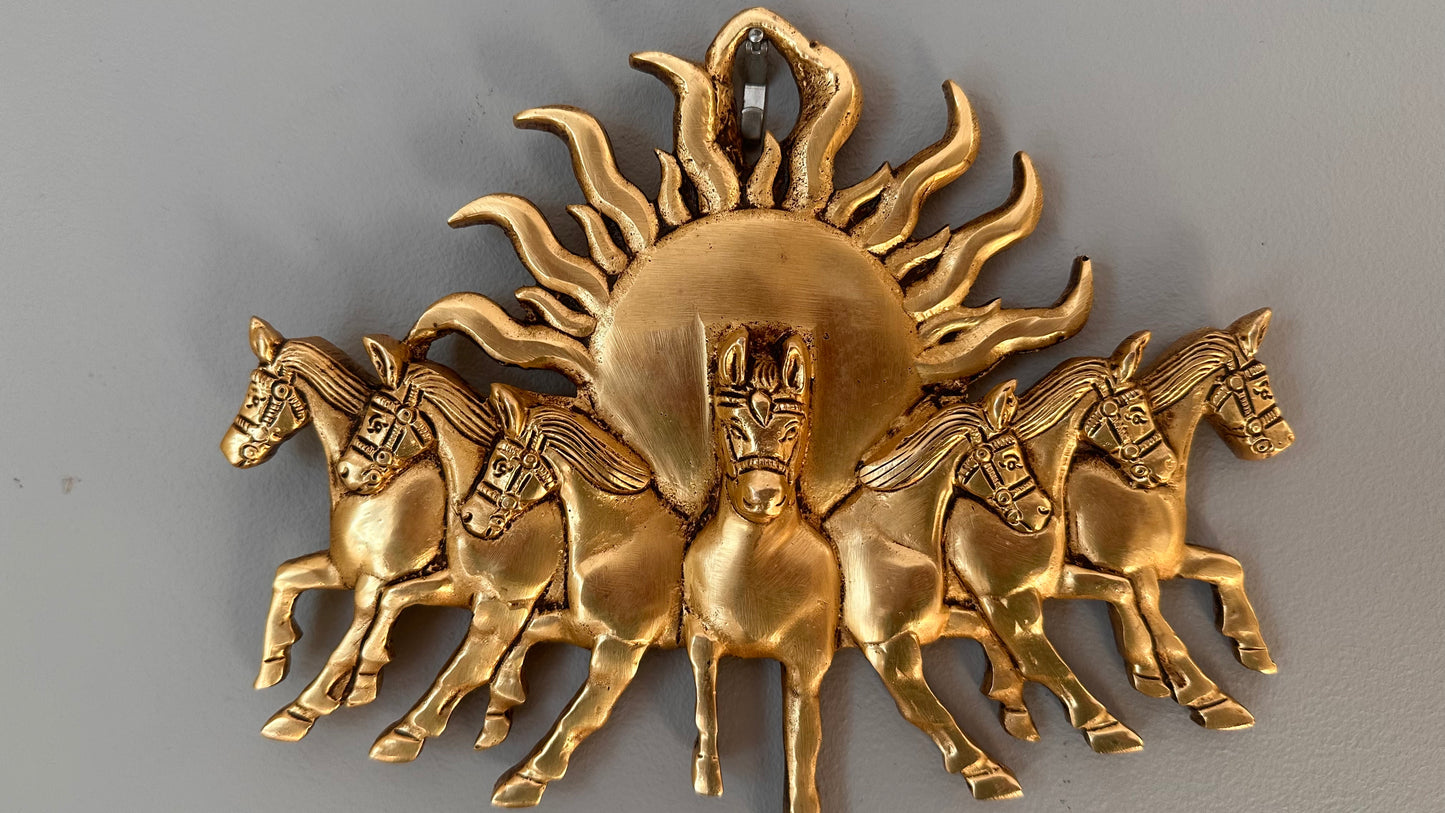 Lord Surya with 7 Running Horse Wall Hanging , Art Deco
