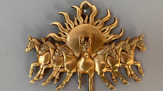 Lord Surya with 7 Running Horse Wall Hanging , Art Deco