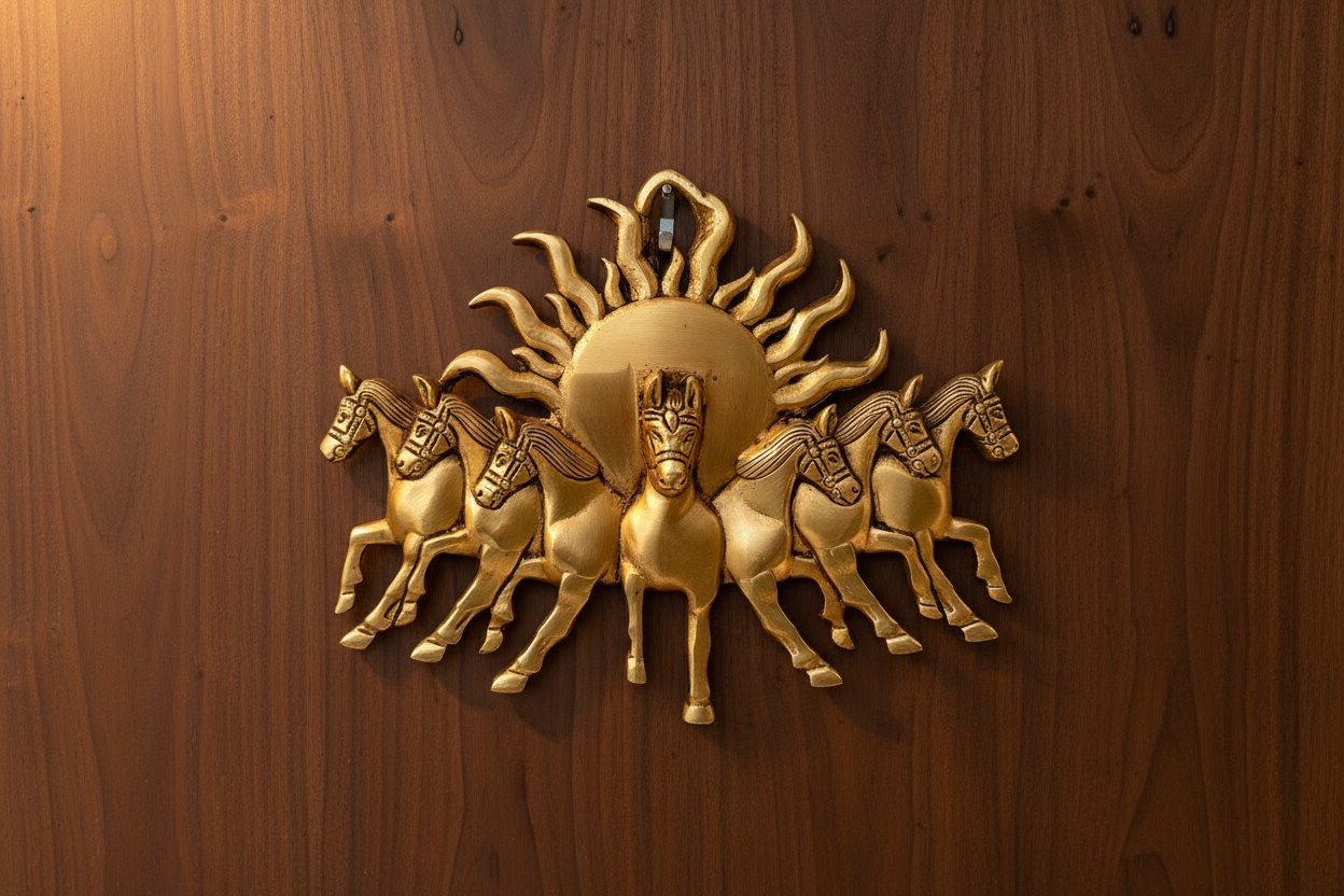 Lord Surya with 7 Running Horse Wall Hanging , Art Deco