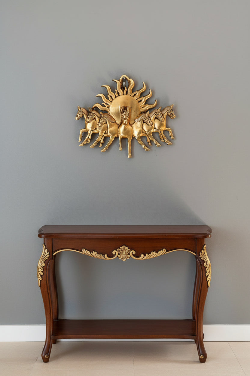 Lord Surya with 7 Running Horse Wall Hanging , Art Deco