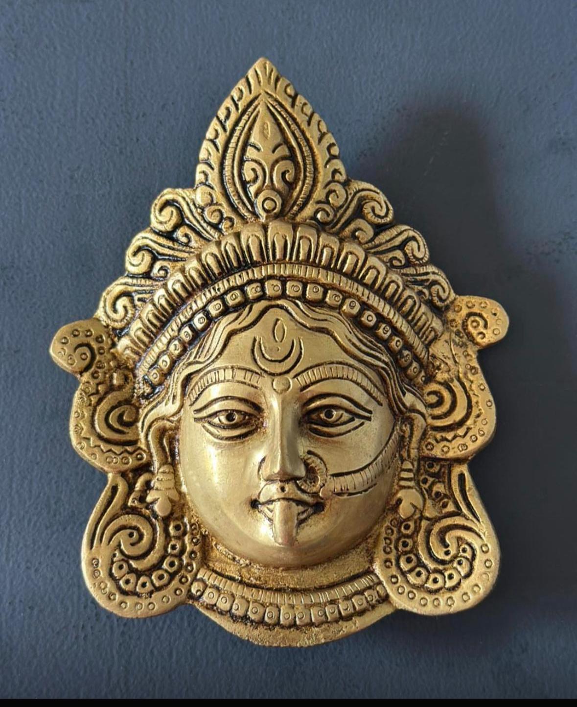 Kali face wall decor, use for Durga pooja, Brass decor
