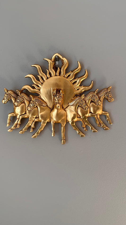 Lord Surya with 7 Running Horse Wall Hanging , Art Deco