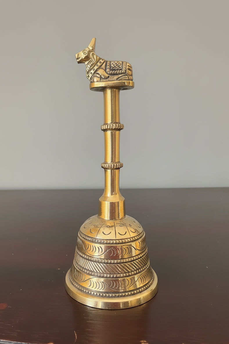 Handmade Solid Brass Temple Bell: Indian Pooja Decor (6 inches)