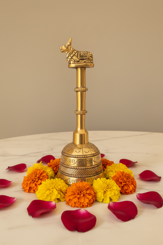 Handmade Solid Brass Temple Bell: Indian Pooja Decor (6 inches)