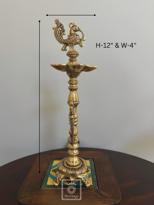 Deepam with Peacock Incense Dish 12" - The Golden Heritage #