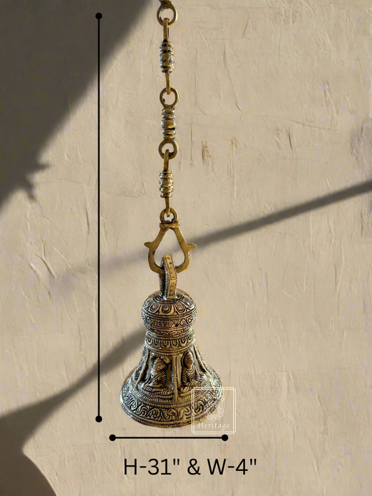 Brass Temple Bell with Chain, Indian Décor for entryway - The Golden Heritage #