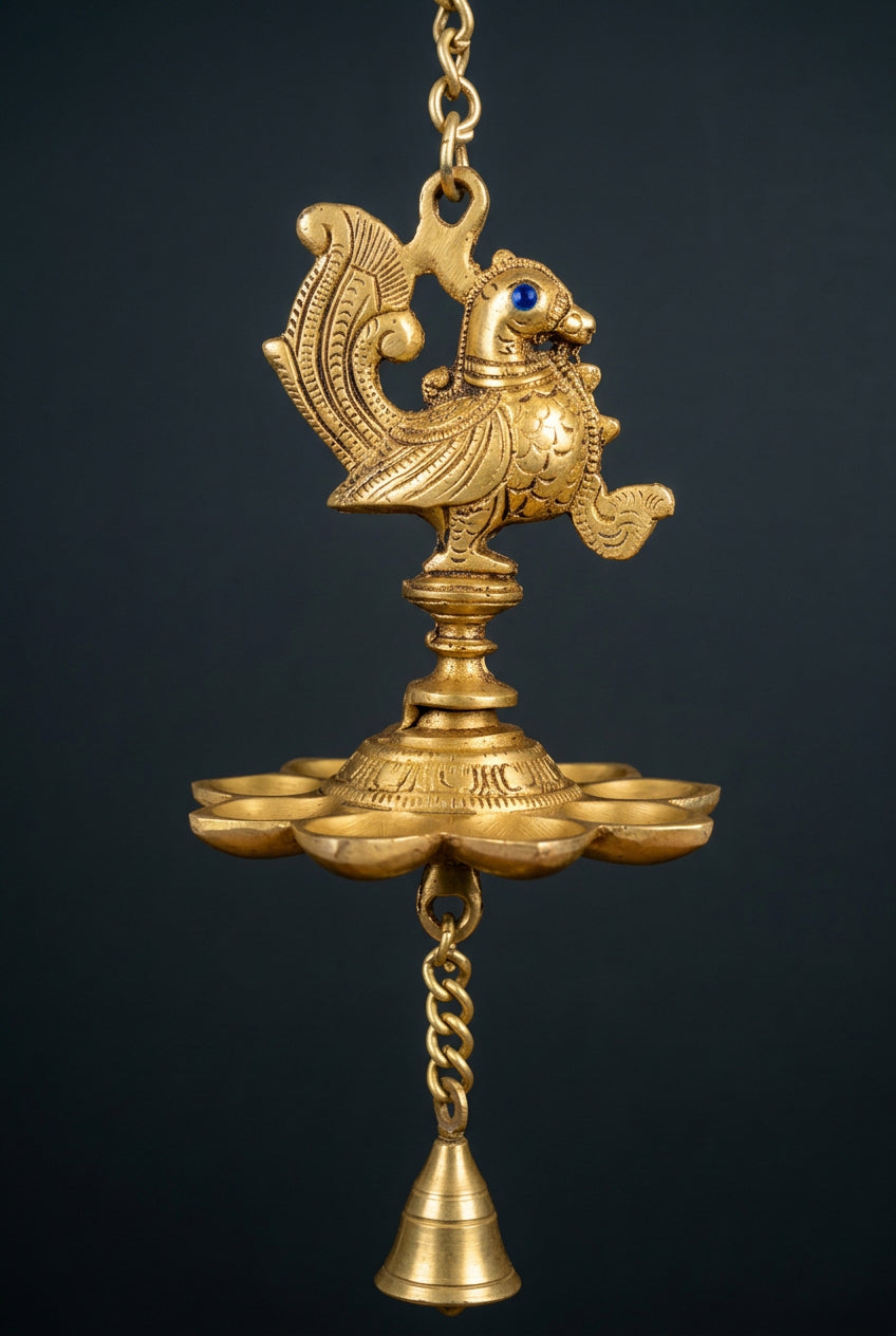 Stunning peacock hanging lamp with stone work