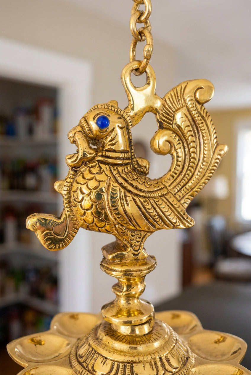 Stunning peacock hanging lamp with stone work