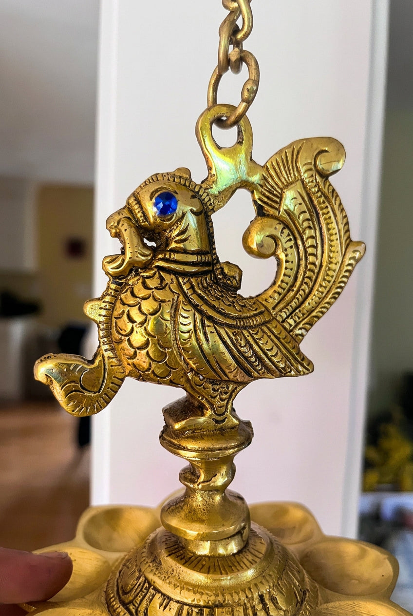 Stunning peacock hanging lamp with stone work