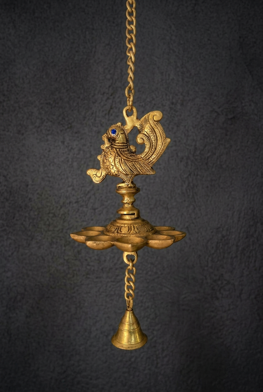 Stunning peacock hanging lamp with stone work