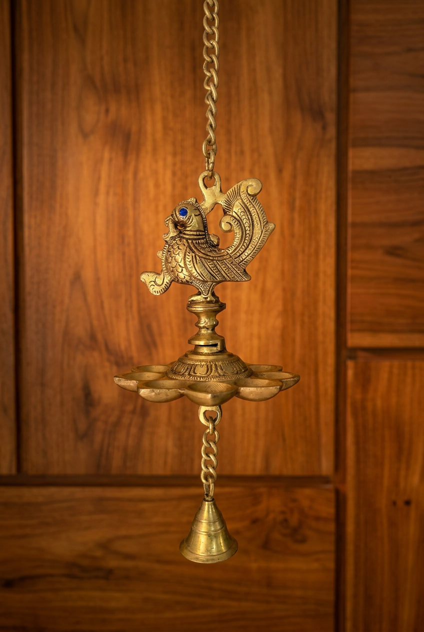 Stunning peacock hanging lamp with stone work