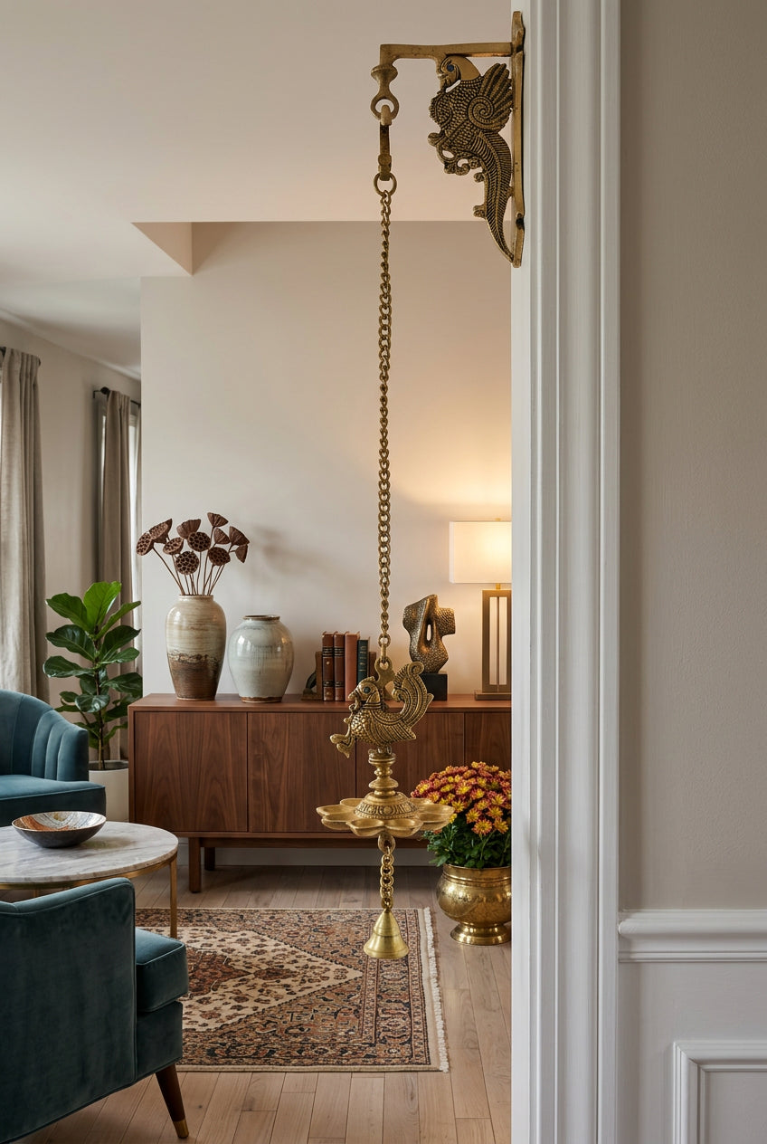 Stunning peacock hanging lamp with stone work