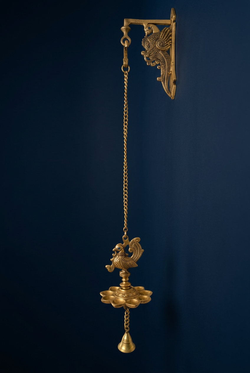 Stunning peacock hanging lamp with stone work