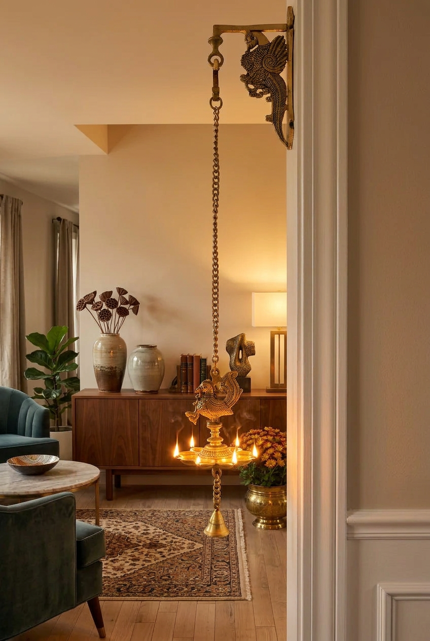 Stunning peacock hanging lamp with stone work