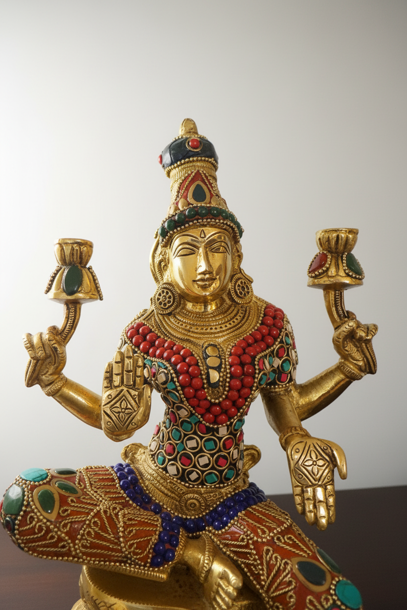 Brass Laxmi with stonework