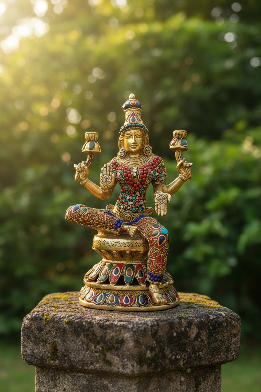 Brass Laxmi with stonework