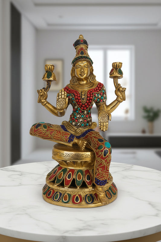 Brass Laxmi with stonework
