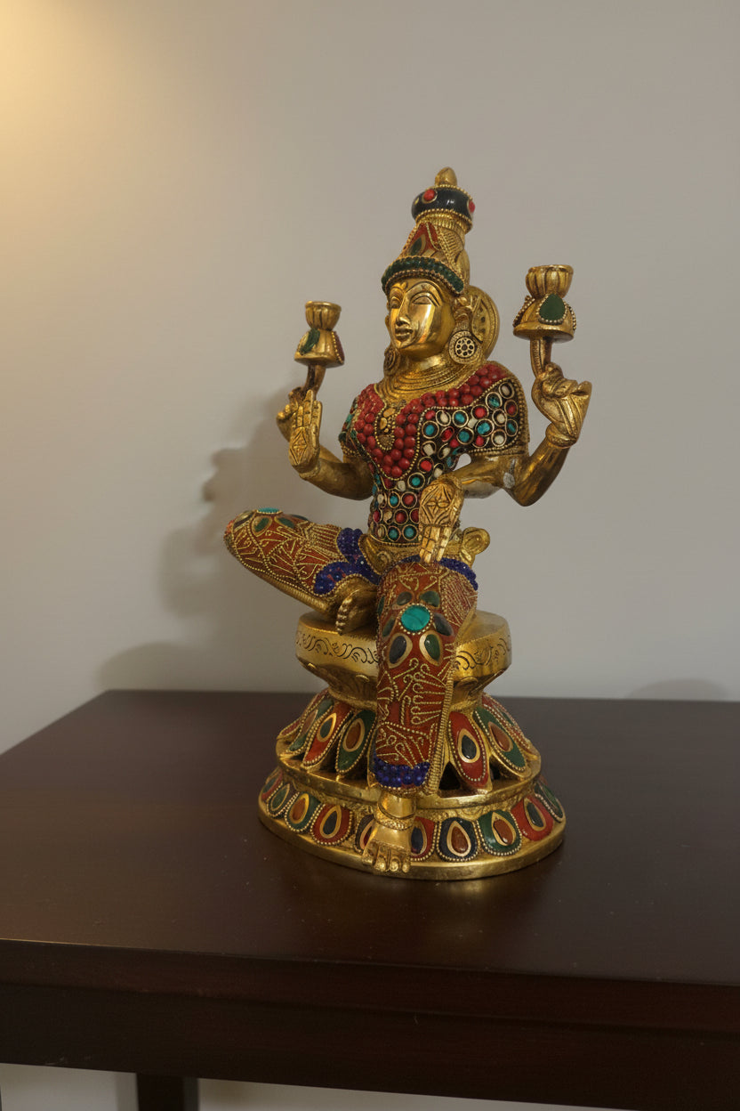 Brass Laxmi with stonework