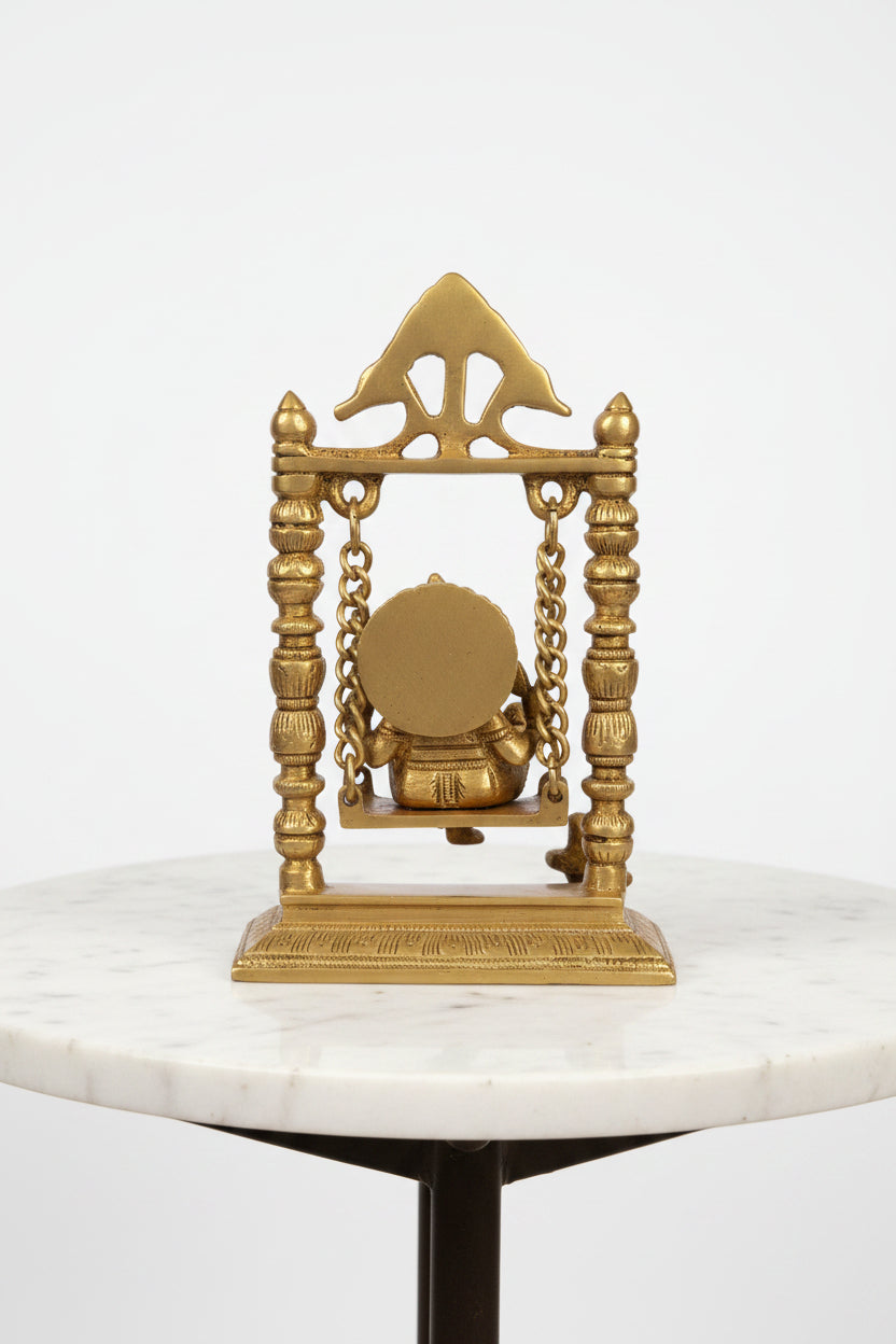 Brass Ganesha Jhoola: Hindu God of Good Luck Figurine