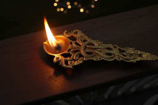 Brass Panch-Aarti for Puja with jaali