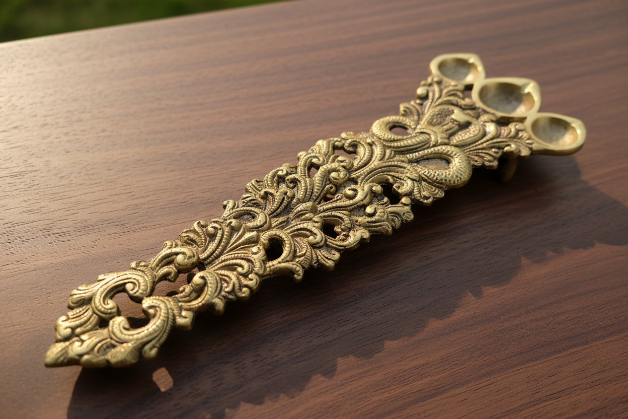 Brass Aarti spoon with three diyas