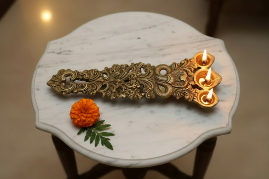 Brass Aarti spoon with three diyas