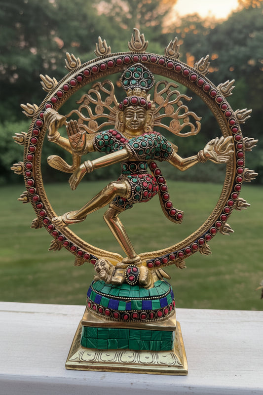 Brass Nataraja Statue with Stonework -12 inches